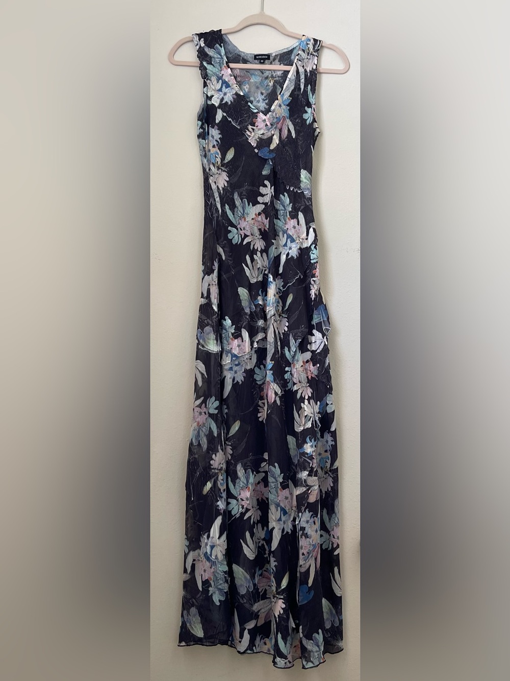 Komarov Black Maxi Dress with Pastel Floral Print